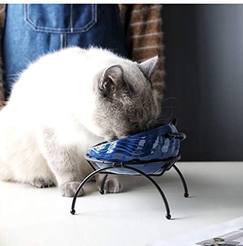 SDSQSCL Comedero Perro Gato,Antideslizante De Proteger La Columna Cervical Cerámica Material Pet Food Bowl/Recipiente De Alimentación/Tazón De Agua,Blue Oblicua Forma De Cara Plana para Que Sea Más F