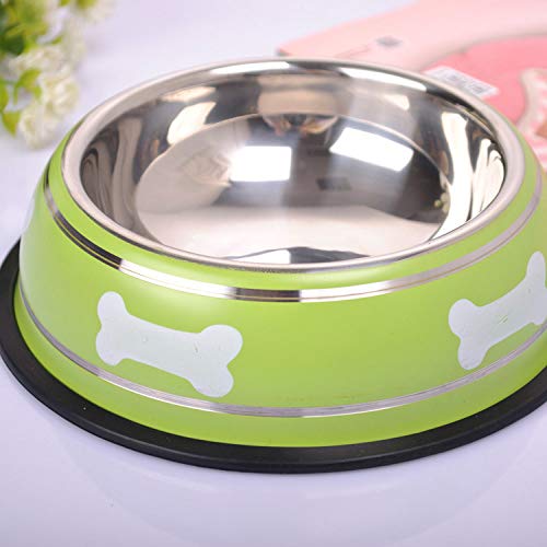 SDSQSCL Comedero Perro Gato,Antideslizante Material Acero Inoxidable Duradero Pet Food Bowl/Recipiente De Alimentación/Tazón De Agua,Huesos De Perro Verde De Impresión De Forma Más Fácil De Llegar A