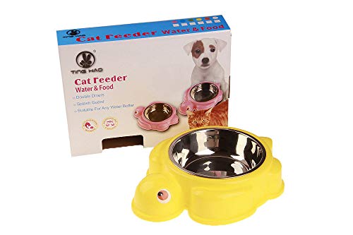 SDSQSCL Comedero Perro Gato,Tenacidad Antideslizante De Tela De Acero Inoxidable + Resina Pet Food Bowl/Recipiente De Alimentación/Tazón De Agua,Lindo Animal Tortuga Amarilla De Forma Más Fácil De Ll