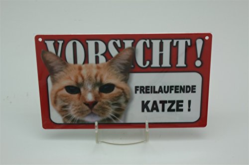 Señal de advertencia con diseño de gato libre, 20 x 12 cm, diseño de gato rojo