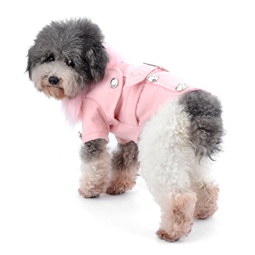 smalllee_lucky_store - Abrigo con Cuello de Pelo de Lana para pequeños Gatos o Perros, Talla X, Color Rosa