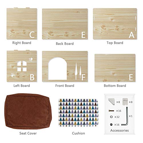 SONGWAY Casa de Madera pour Perro Gato - Taburete Caseta para Mascota con Cojín Extraíble para Cachorro y Gato, 57×40×40cm