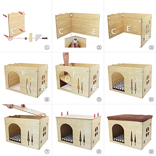 SONGWAY Casa de Madera pour Perro Gato - Taburete Caseta para Mascota con Cojín Extraíble para Cachorro y Gato, 57×40×40cm