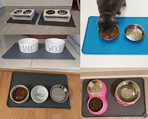 Tineer Silicona Pet Food tazón Mat, 19.1x11.8 Inches Antideslizante del Gato del Perro del alimentador Tazones Bandeja, fácil de Limpiar para Mascotas Agua de la Taza del Amortiguador Mantel (Verde)