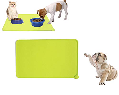 Tineer Silicona Pet Food tazón Mat, 19.1x11.8 Inches Antideslizante del Gato del Perro del alimentador Tazones Bandeja, fácil de Limpiar para Mascotas Agua de la Taza del Amortiguador Mantel (Verde)