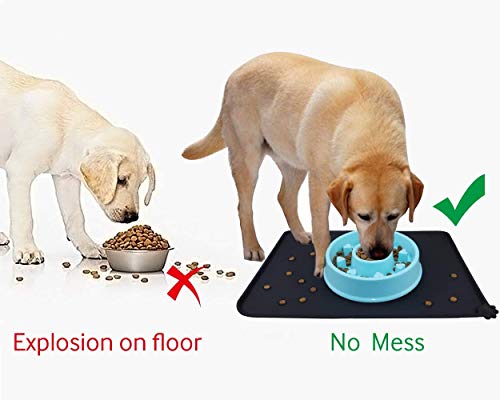 Tineer Silicona Pet Food tazón Mat, 19.1x11.8 Inches Antideslizante del Gato del Perro del alimentador Tazones Bandeja, fácil de Limpiar para Mascotas Agua de la Taza del Amortiguador Mantel (Verde)