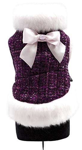 Trilly tutti Brilli wandy Todos Brille Abrigo de Lana con Interior de Peluche y perfiles de Eco Piel, Lazo de Satén con castone Swarovski A Broche, Morado, XS – 1 Producto