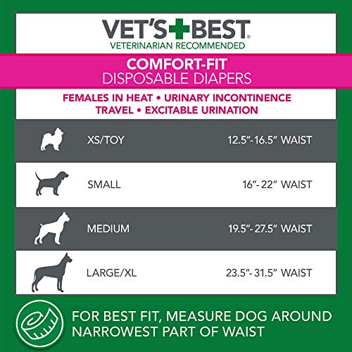 Vet's Best Consumido de pañales para Perros de Confort Pañales de Perro Femenino Desechables | Absorbente con Ajuste a Prueba de Fugas | Grande 12pk