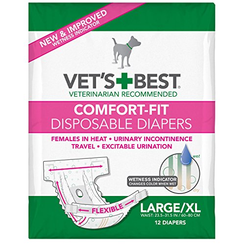 Vet's Best Consumido de pañales para Perros de Confort Pañales de Perro Femenino Desechables | Absorbente con Ajuste a Prueba de Fugas | Grande 12pk