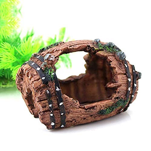 VJRQM Resina Acuario Adornos Decoraciones Barril artificial Cueva Accesorios de paisajismo para pecera Fondo de decoración de acuario, Marrón, 6X9CM