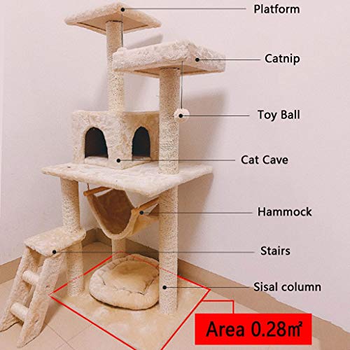 Vudifo 52inch Cat Tree Cat Tower Condominio De Gato De Varios Niveles con Postes De Rasguños Y Hamaca, Gato Grande Fun Fun Center con Nido De Peluche para Actividades De Interior Relajación