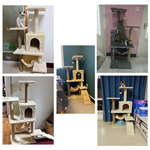Vudifo Cat Tree Cat Tower 50inch Multi-Nivel Cat Condominio con Postes De Rasguños Y Hamaca, Gato Grande Cat Fun Fun Center con Nido De Peluche para Actividades De Interior Relajación