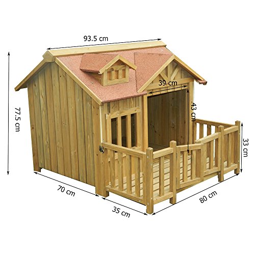 WilTec Caseta Perros XL Luxus Perrera Madera balcón terraza jardín Exterior Mascotas Extra Grande