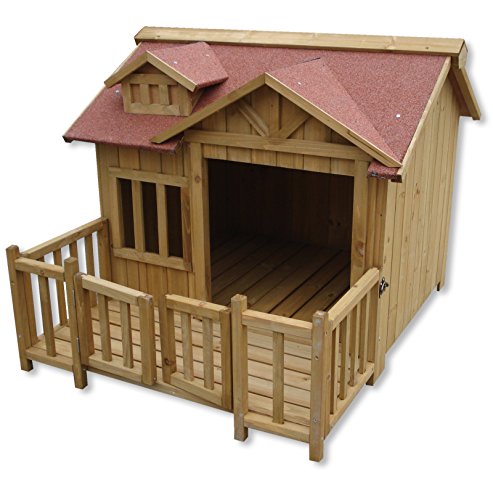 WilTec Caseta Perros XL Luxus Perrera Madera balcón terraza jardín Exterior Mascotas Extra Grande