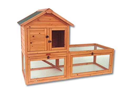 WilTec Conejera Caseta Animales Pequeños Madera Exterior Mascota Jaula Corredor 2 Pisos