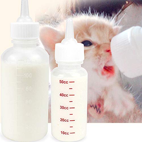 Wuudi Botella de cría, 50 ml, con 1 cepillo de limpieza, 4 boquillas y 1 aguja para perros, gatos y animales pequeños