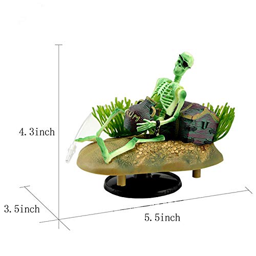 XMSIA Piedra de Burbujas de Aire Aeración de la acción Ornamento Pirate Skeleton Lifts Rum Jug Pesca Decoraciones Artificial Resina Bubbler Ornamento para el Tanque de Peces de Acuario
