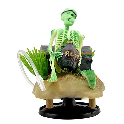 XMSIA Piedra de Burbujas de Aire Aeración de la acción Ornamento Pirate Skeleton Lifts Rum Jug Pesca Decoraciones Artificial Resina Bubbler Ornamento para el Tanque de Peces de Acuario