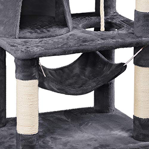 Yaheetech Árboles para Gatos Rascador Juego para Mascota Casa de Gatos Sisal Plataformas Altura 145 cm Gris Oscuro