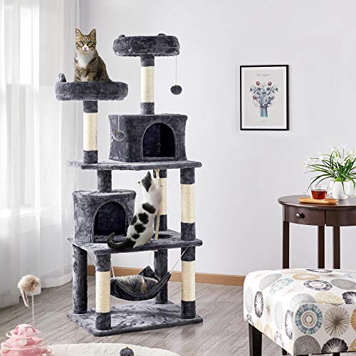 Yaheetech Árboles para Gatos Rascador Juego para Mascota Casa de Gatos Sisal Plataformas Altura 145 cm Gris Oscuro