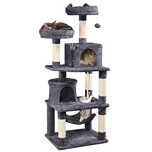 Yaheetech Árboles para Gatos Rascador Juego para Mascota Casa de Gatos Sisal Plataformas Altura 145 cm Gris Oscuro