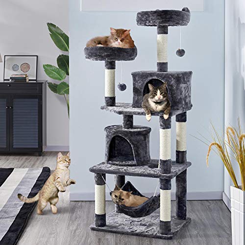 Yaheetech Árboles para Gatos Rascador Juego para Mascota Casa de Gatos Sisal Plataformas Altura 145 cm Gris Oscuro