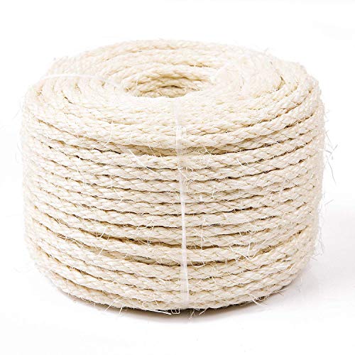 Yangbaga Sisal Natural Cuerda Sisal 6mm Reemplazo Rascador para Reparación Árbol Bola Pelota de Cuerda Sisal Gratis (50m, Blanco)