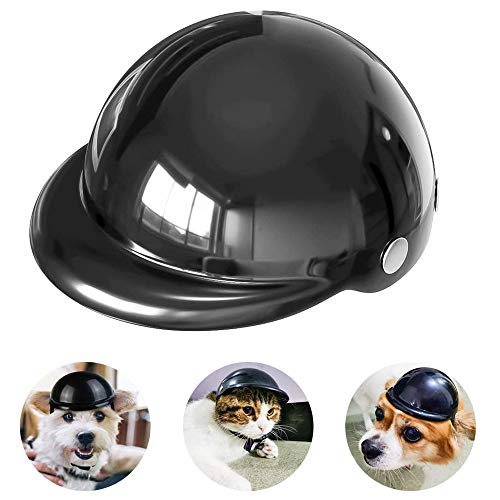YGHH Casco de Perro para Motocicleta, Casco para Mascotas, Casco para Perros, Universal El Plastico Ajustable Casco de Moto para Perro para Perros Medianos, Perros Pequeños, Gatos (Negro)