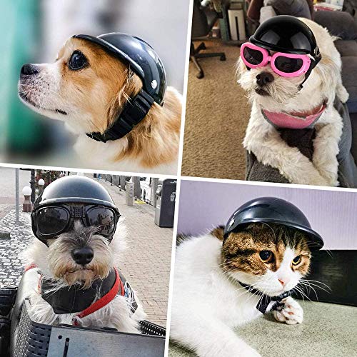 YGHH Casco de Perro para Motocicleta, Casco para Mascotas, Casco para Perros, Universal El Plastico Ajustable Casco de Moto para Perro para Perros Medianos, Perros Pequeños, Gatos (Negro)