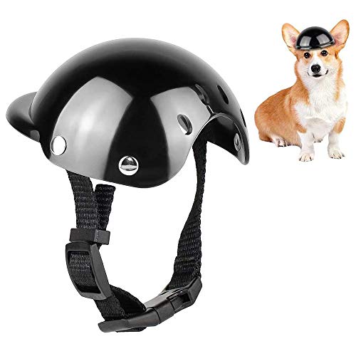 YGHH Casco de Perro para Motocicleta, Casco para Mascotas, Casco para Perros, Universal El Plastico Ajustable Casco de Moto para Perro para Perros Medianos, Perros Pequeños, Gatos (Negro)