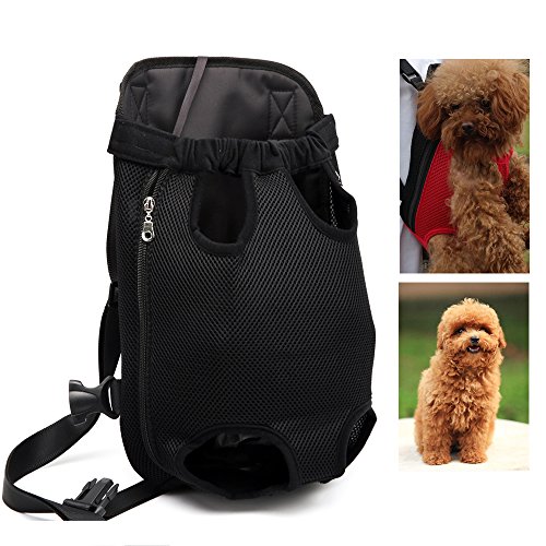 YOUJIA Mochila Bolsa para Perro Gato Mascota, Bolsa de Transporte con Gancho y Correa Ajustable Negro, L (38*23cm)