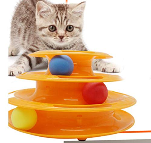 YUEMING Pelota DeJuguete del Gato,Gato de Juguete Torre,Juguete Interactivo del Gato,Torre de Pistas de Juguete para Gatos Juguete para Gatos Ball Juguetes Placa de diversión para Gatos (Naranja)