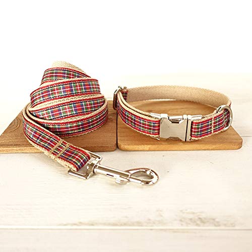 YUQIAN Collar para Mascotas Escocesa Escocesa Personalizada Cachorro Gato Nombre Etiqueta De Identificación Collares Ajustables Correa De Plomo Juego De Collares De Perro De Grabado Gratis