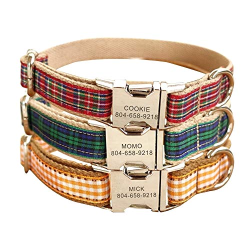 YUQIAN Collar para Mascotas Escocesa Escocesa Personalizada Cachorro Gato Nombre Etiqueta De Identificación Collares Ajustables Correa De Plomo Juego De Collares De Perro De Grabado Gratis