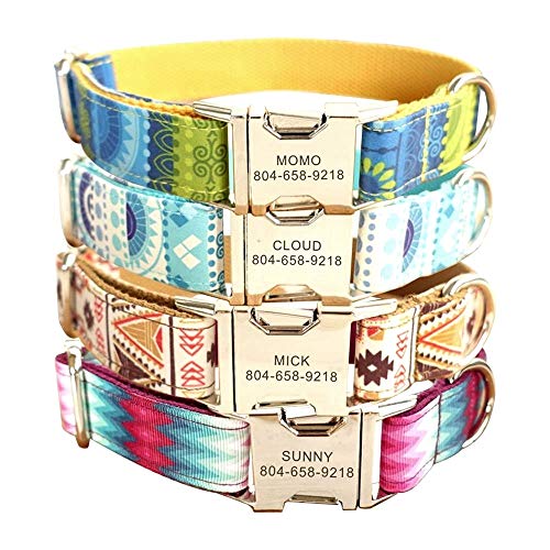 YUQIAN Collar para Mascotas Nylon Personalizado Cachorro Gato Nombre Etiqueta De Identificación Collares Ajustables Correa De Plomo Juego Grabado Gratis Collares De Perro