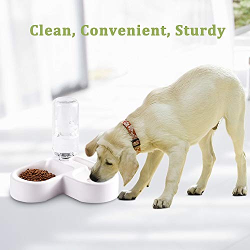 2 in 1 Anti Salpicaduras Comedero y Bebedero Automático para Gatos y Perros, Dispensador Agua Alimentador Automatico Fuentes para Mascotas, Dispensador de Alimentación y Bebida para Animal(Blanco)