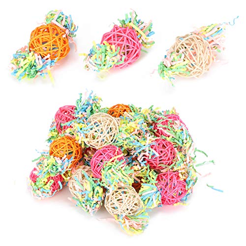 20 piezas de juguetes para masticar pájaros, bolas de papel de ratán, jaulas para pájaros, columpios, juguetes colgantes para masticar, para pájaros pequeños, periquitos, cacatúas, conures, periquitos