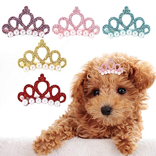 25Pcs Pinzas para el Pelo de Perro, Perlas de Horquilla para Mascotas con Forma de Corona Pinzas para Princesa para Mascotas Pinzas para el Cabello de Gato Lindo Arcos Accesorios para el Cabello