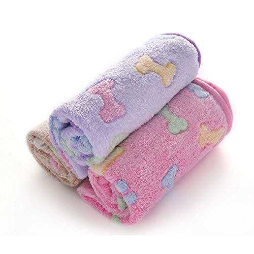 3 Pieza de Paquete Manta para Perro Gato Mascotas impresión paño y Suave Manta Estera del Animal doméstico Rosa-4 Small (60*40cm)