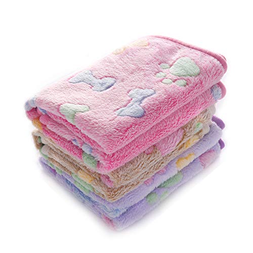 3 Pieza de Paquete Manta para Perro Gato Mascotas impresión paño y Suave Manta Estera del Animal doméstico Rosa-4 Small (60*40cm)