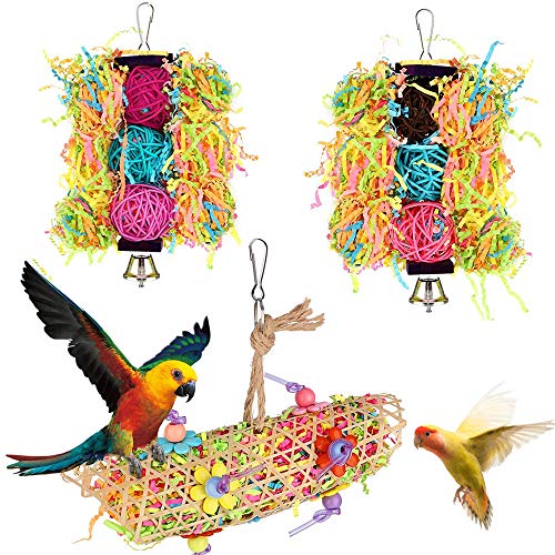 3 Piezas Juguetes para Pájaros, Juguetes para Pájaros para Loros, Paquetes Jaula para Pájaros, Juguete para Triturar Pájaros con Bell para Periquitos, Cacatúas, Agapornis, Colibrí, Pinzones