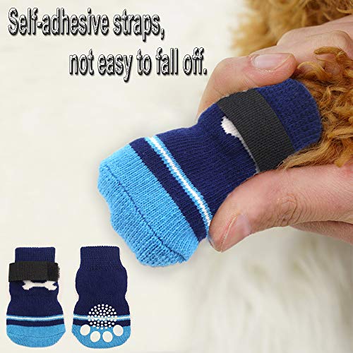 4 pares calcetines antideslizantes para perros con correas ajustables suela de goma para protección de la pata de mascota para cachorros y gatos en interiores y exteriores en suelo de madera dura (M)