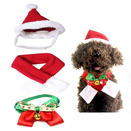 4 Piezas de Sombrero Bufanda Collar Campana Pajarita de Mascotas de Navidad para Perros Gatos Mascotas Pequeños