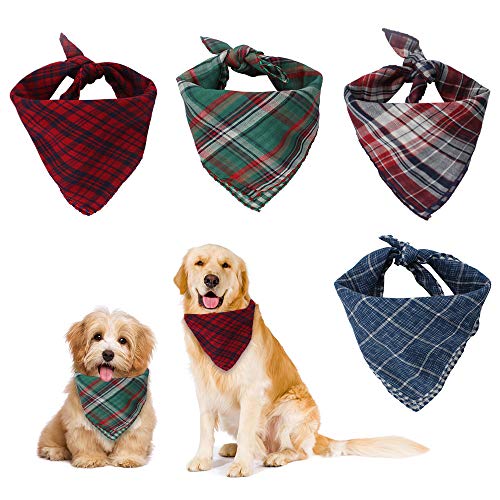 4pcs Bandanas Pañuelos Perro Bandanas de Perro Baberos para Mascotas Pañuelo Bufanda de Mascota de Algodón Baberos Lavables de Perros para Perros y Gatos (4 Colores, 45 * 45cm)