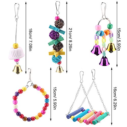 5 piezas de juguete de loro de pájaro de madera, juguete colgante de columpio de pájaro colorido juego de juguete de escalada de mascota para loros, periquitos, cacatúas, conures, guacamayos, pájaros