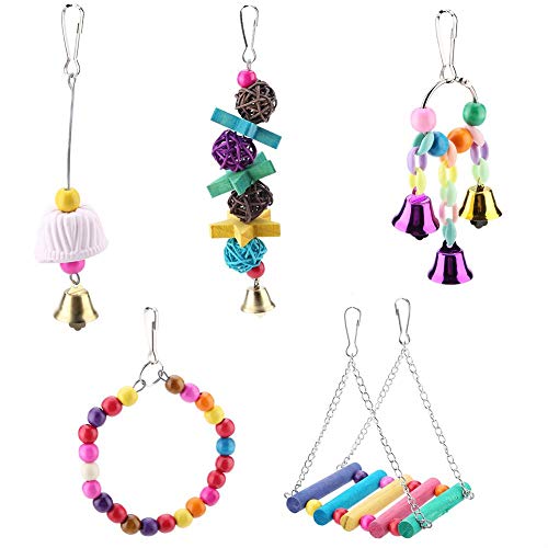 5 piezas de juguete de loro de pájaro de madera, juguete colgante de columpio de pájaro colorido juego de juguete de escalada de mascota para loros, periquitos, cacatúas, conures, guacamayos, pájaros