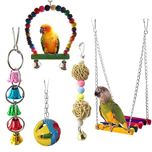 5pcs Pájaro del Loro Juguetes Colgantes De Bell Mascotas Jaula De Pájaros Hamaca Columpio De Madera Que Cuelga De La Perca del Juguete para Periquitos Pequeños Pájaros del Amor Cacatúas Pinzones
