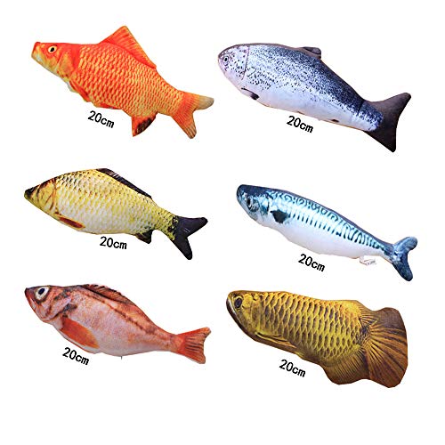 6 Piezas Juguete Hierba Gatera,para Gatos Catnip Juguetes Simulación Peluches Pescado Shape Interactiva Mascota Chew Bite Suministros para Gato,Pescados del Juguete,Interactiva Mascota (20 Cm)