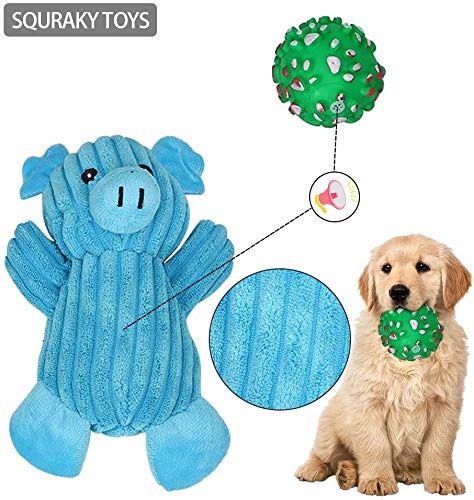 7 piezas de juguete para cachorros, juguete para masticar, juguete para perros, cachorro, cerdo de peluche azul con sonido de cerdo de peluche que suena, juguete masticable de algodón