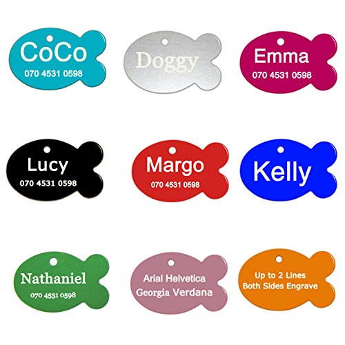 ABIsedrin Etiqueta de identificación de Mascotas para Perros/Gatos, Etiqueta de Perro Grabado para Mascotas, Etiqueta de Mascotas Personalizada 9 Formas y 9 Colores para Elegir-Pescado